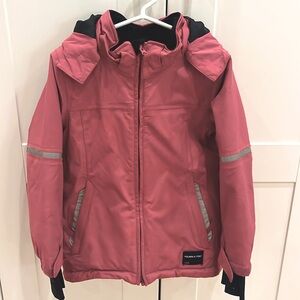 Polarn O Pyret 5-6Y pink zip up fleece-lined ski parka jacket w/ detachable hood